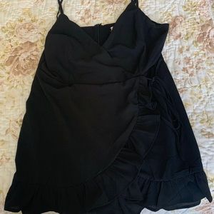 Sunset + Spring Black ruffle front wrap dress/romper  M